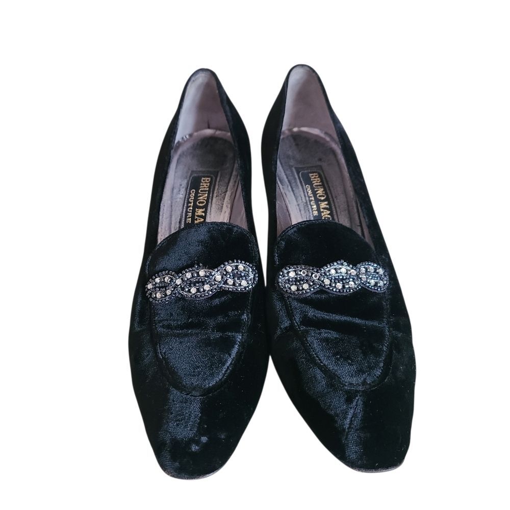 vintage bruno magli couture black velvet rhinestone pumps heels size 9AA - Picture 3 of 9